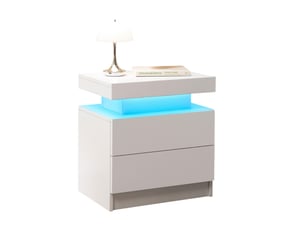 Tables de chevet ulevr avec led réglable, lot de 2, 50 x 36 x 53 cm, 2 tiroirs, panneau de particules, blanc