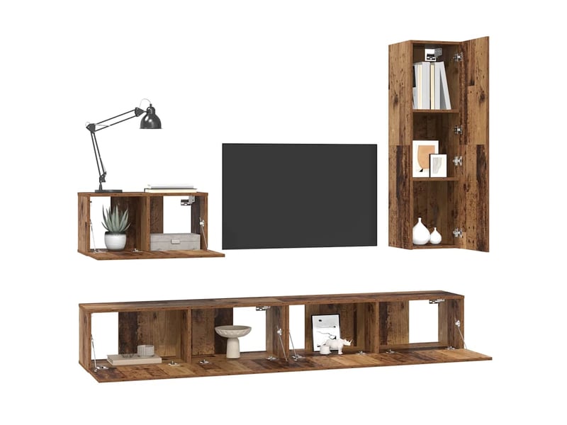  Meuble tv - banc tv - meuble de rangement mural 4 pcs bois ancien bois d'ingénierie  - Conforama C