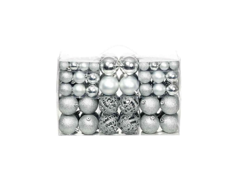  Ensemble de boules de noël 100 pcs 346 cm argenté  - Conforama B