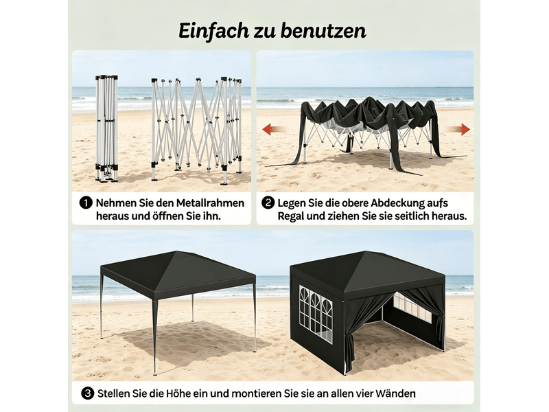  Pavillon de jardin pliant 300x300 cm gris en tissu oxford, toit et parois latérales pour extérieur  - Conforama E