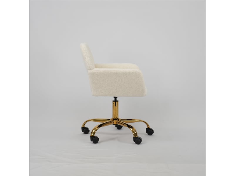  Chaise de bureau fausse fourrure blanche pivotante et réglable en hauteur, 53x53x55 cm  - Conforama W