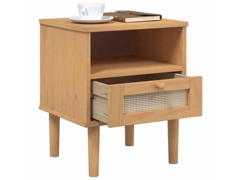  Table de chevet - cabinet de chevet - table de nuit senja aspect de rotin marron bois de pin massif  - Conforama C