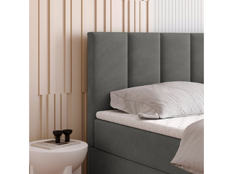  Boxspring meril 200x200 cm, lit complet avec matelas, gris  - Conforama D