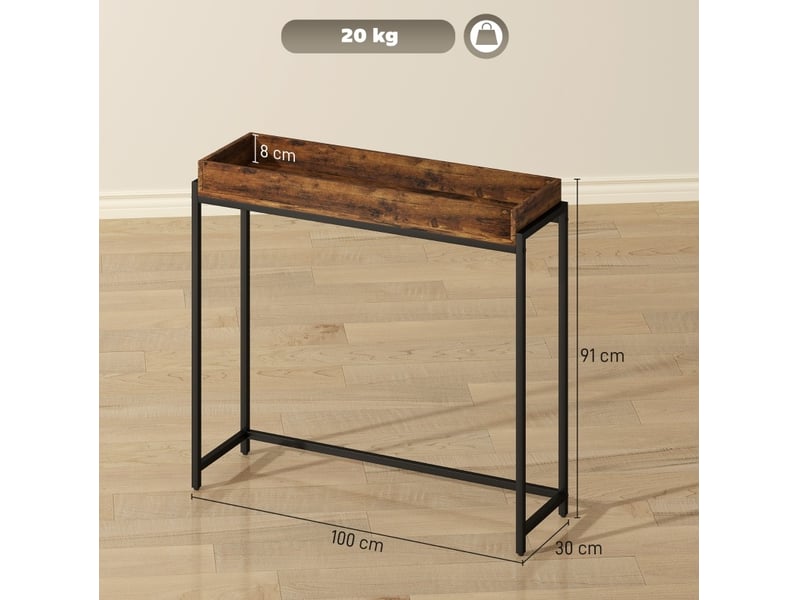  Console d'entrée 100x30x91 cm – brun rustique – plateau avec rebords et structure en métal noir  - Conforama C