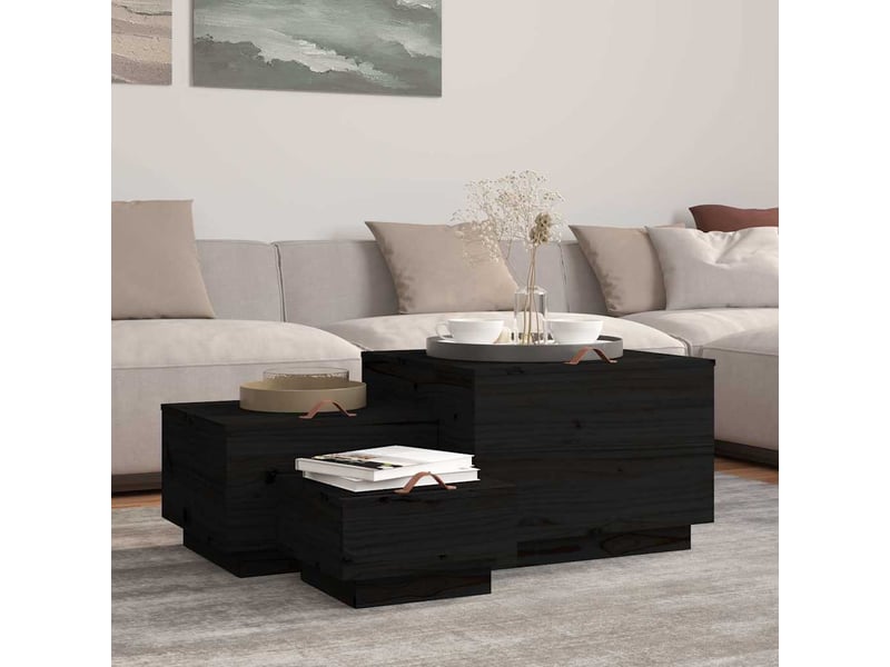  Boîtes de rangement et couvercles 3 pcs noir bois massif de pin  - Conforama B
