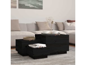 Boîtes de rangement et couvercles 3 pcs noir bois massif de pin