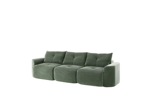 Canapé 3 places modulable en velours côtelé, design arrondi wabi-sabi, sofa modulaire 2+1 avec coussins pour salon - vert sauge