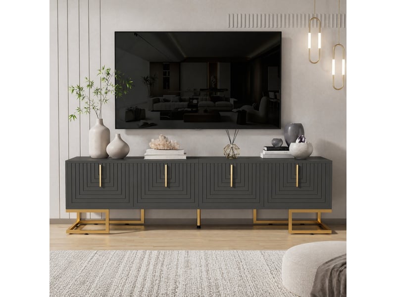  Meuble tv 4 portes avec rangement pour salon 170×40×45,5 cm en panneaux de particules gris-noir  - Conforama B