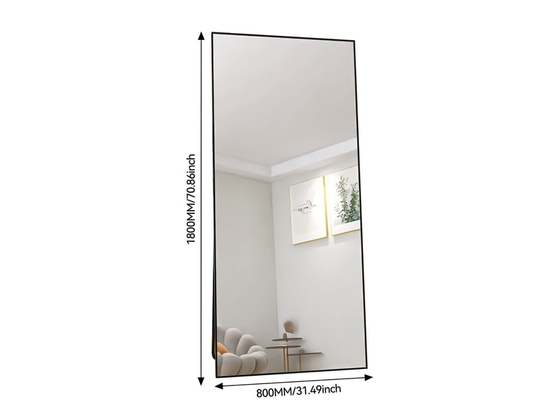 Miroir complet rectangulaire 180 × 80 cm, miroir de sol sur pied avec support, miroir décoratif pour chambre à coucher, salle de bain, entrée, couloir, noir - Conforama C