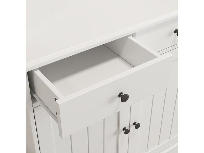 Buffet haut de rangement avec vitrines, tiroir, porte-verres et prises usb, blanc, 120 × 40 × 191 cm - Conforama E