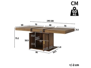 Table à manger extensible 140180 cm avec rangement intégré, table de cuisine 6 personnes, pied coffre avec portes rainurées verticales, marron