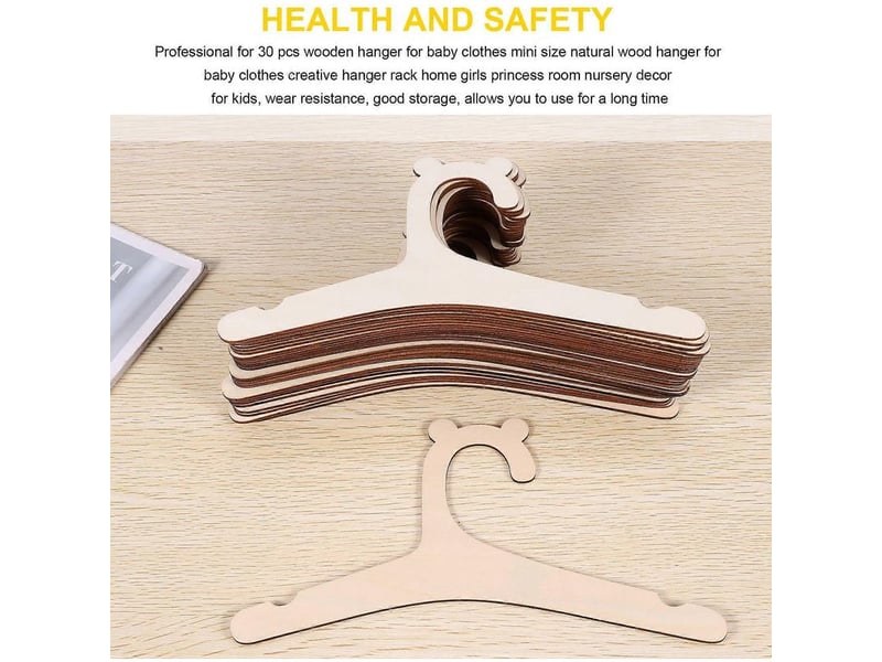  30 cintres en bois naturel pour vêtements de bébé, décoration pour chambre d'enfant  - Conforama D
