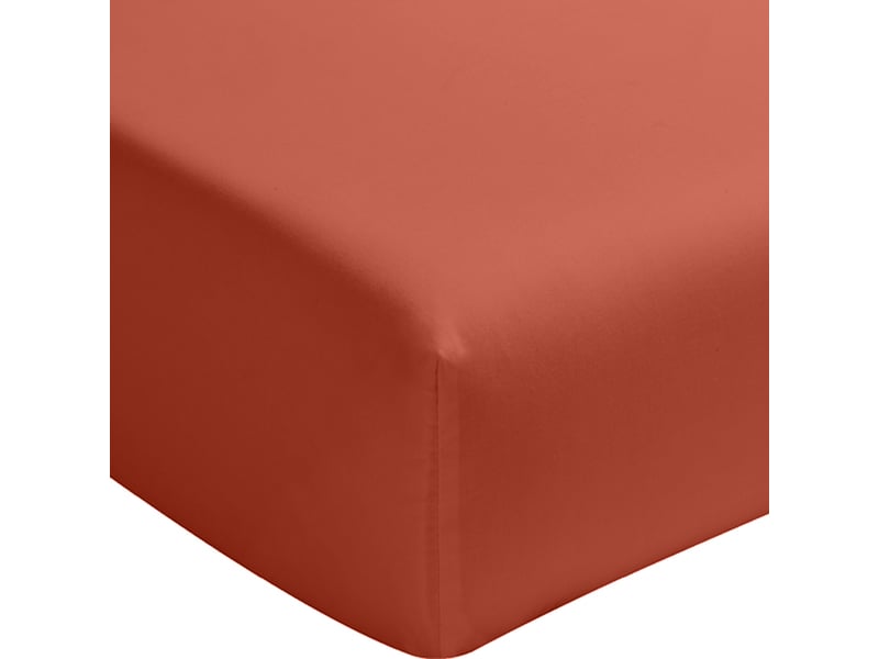  Drap housse 180x200 cm percale de coton lavé terre de sienne PD23540 - Conforama A
