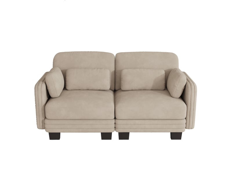  Canapé modulable - 2 places - coussins d'accoudoirs - tissu chenille - structure en bois massif - mobilier de salon - brun clair CozyNest - Conforama A