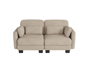 Canapé modulable - 2 places - coussins d'accoudoirs - tissu chenille - structure en bois massif - mobilier de salon - brun clair