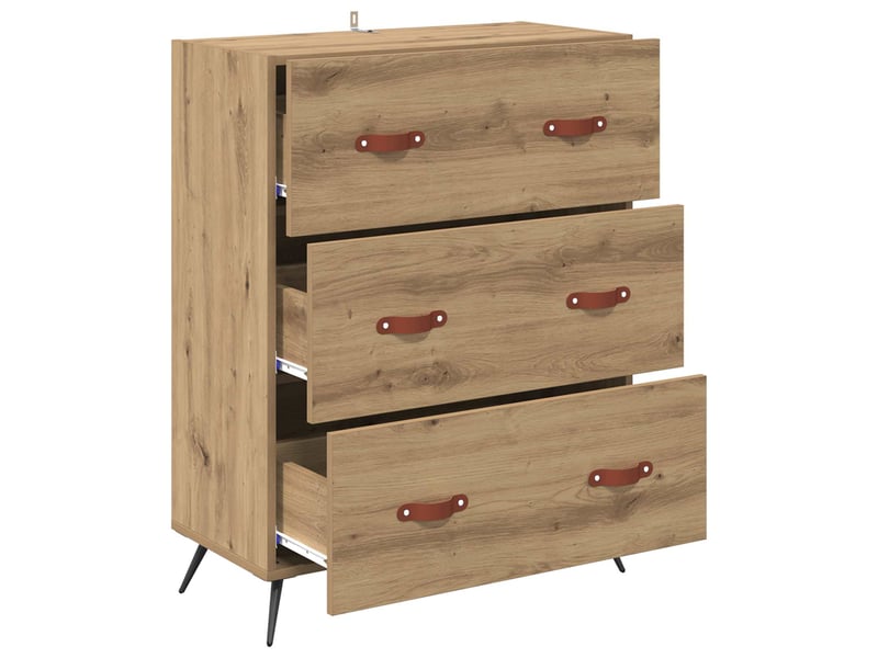  Commode chambre adulte, armoire à tiroirs 3-tiroir chêne artisanal 69,5x34x90 cm  - Conforama E