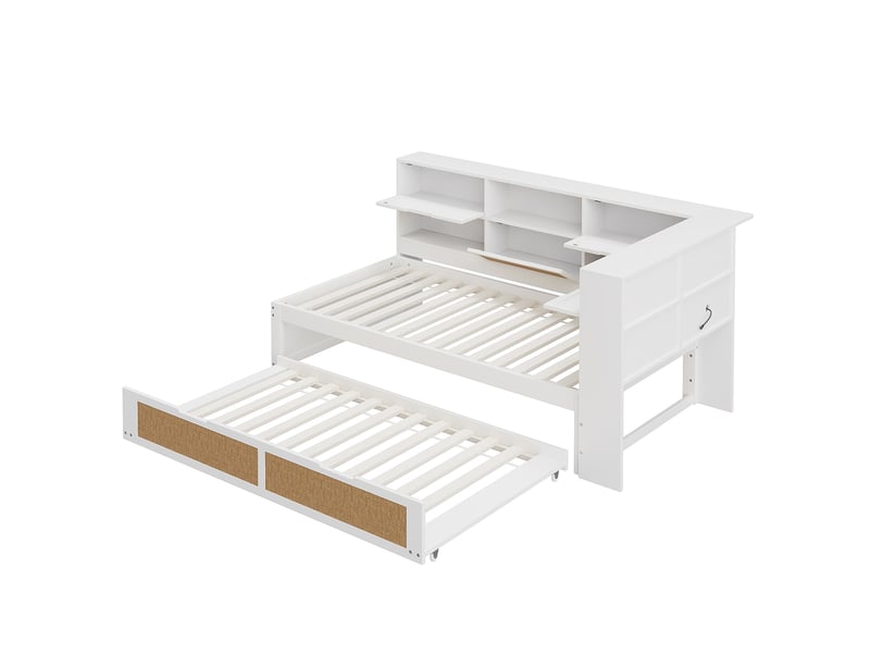  Lit banquette 90x200 avec lit gigogne blanc, lit enfant avec rangements et port usb, lit simple multifonction en bois massif.  - Conforama D