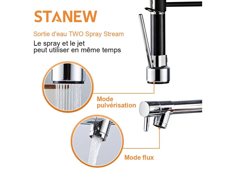  Robinet cuisine avec 2 jets, pivotant à 360°, argent  - Conforama B