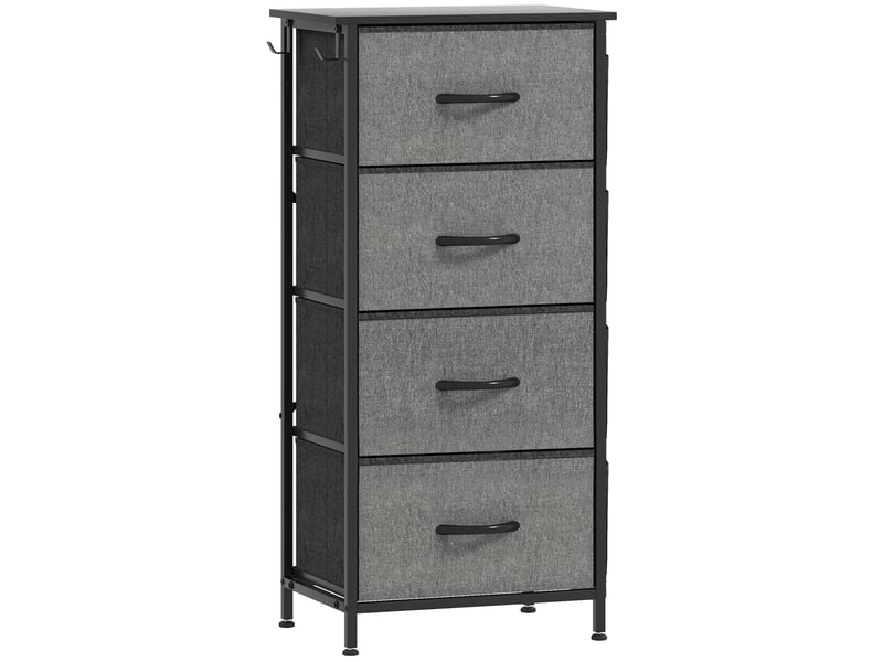  Commode 4 tiroirs en tissu, meuble de rangement avec 4 poches, 2 crochets, structure en acier, gris, 45 x 30 x 94,5 cm  - Conforama B