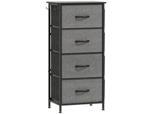 Commode 4 tiroirs en tissu, meuble de rangement avec 4 poches, 2 crochets, structure en acier, gris, 45 x 30 x 94,5 cm