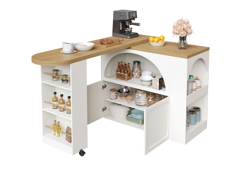  Meuble de cuisine muvano, table de bar extensible avec rangement, blanc, 135 à 205 cm  - Conforama A