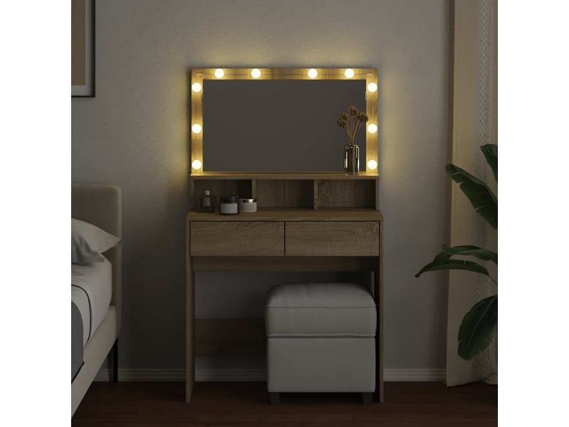  Coiffeuse, table de maquillage avec led chêne sonoma 80x41x134,5 cm  - Conforama C
