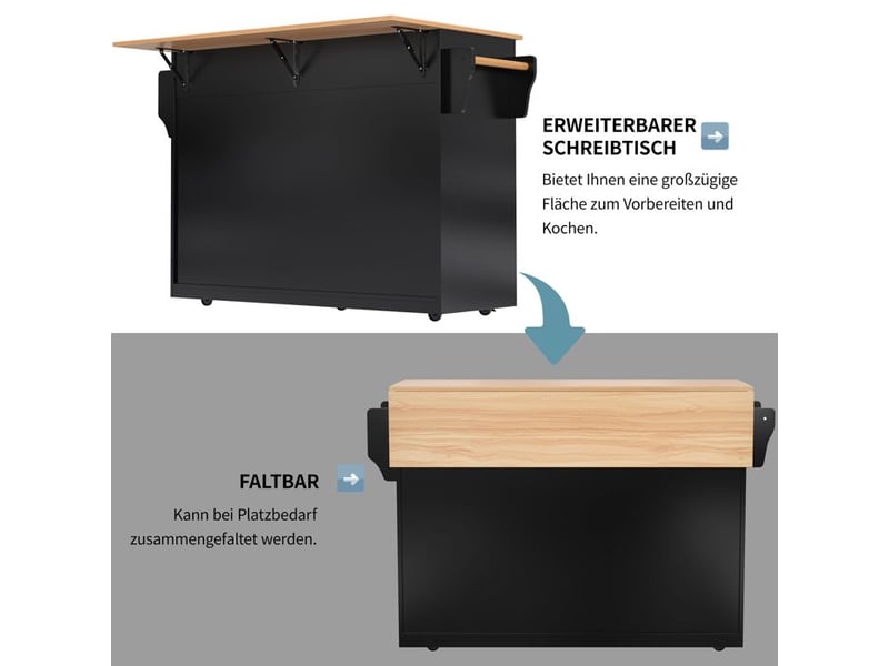 Chariot de service - truxen8 - plateau pliable - noir+naturel - roulettes - pieds interchangeables - Conforama E