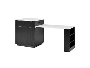 Desserte de cuisine extensible avec 4 tiroirs, étagères, led et prises pour cuisine en mdf 127,5×67×92 cm noir