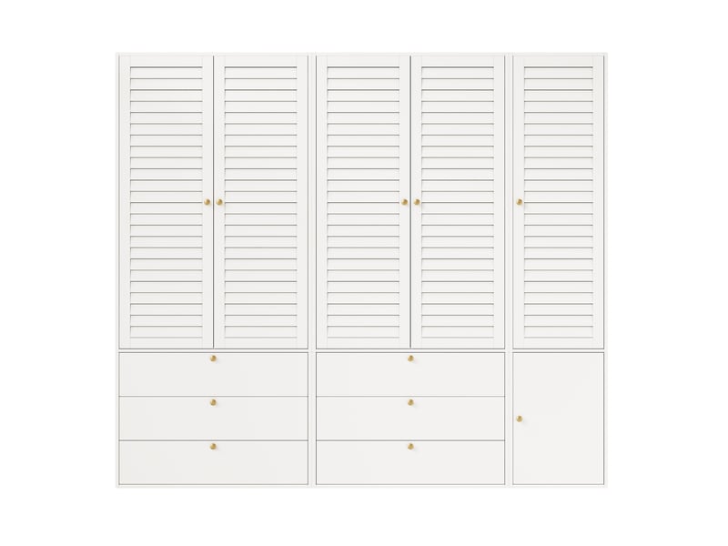 Armoire 5 portes avec 6 tiroirs 225x50x200 cm en panneau de particules blanc - Conforama A