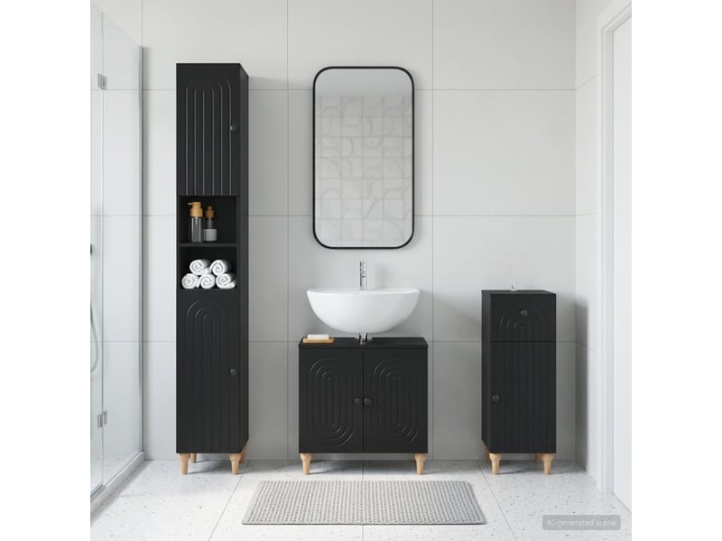  Ensemble de meuble de salle de bain 3 pièces alkmaar noir cf63304  - Conforama B