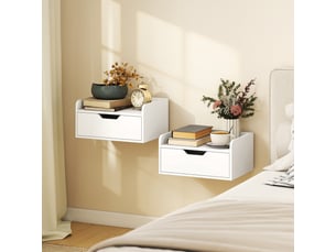 Lot de 2 tables de chevet murales tables de nuit suspendues tiroir plateau aspect bois dim. 40l x 30l x 19,5h cm