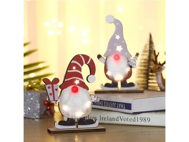  Lutin de noel accessoires de table, objet decoration en bois a poser 2 pièces  - Conforama B