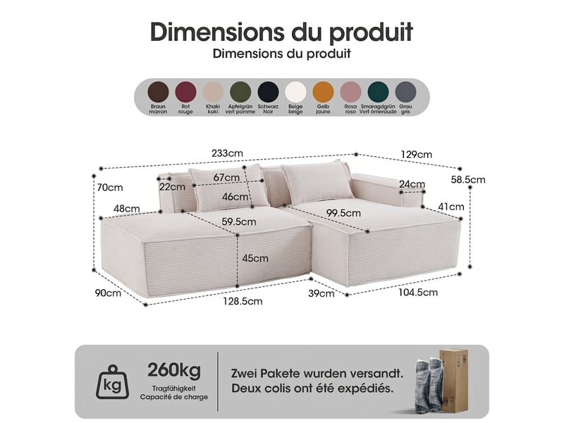 Canapé 2 places beige en tissu polyester - compact 235 cm, assise souple et style moderne - Conforama C