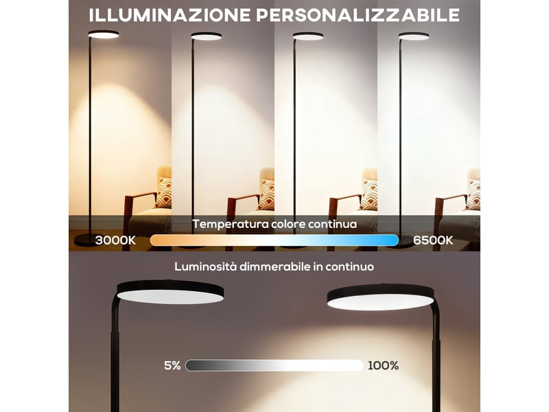  Lampadaire led noir avec tête orientable à 350°, variateur continu 3000 à 6500 k, télécommande magnétique  - Conforama D
