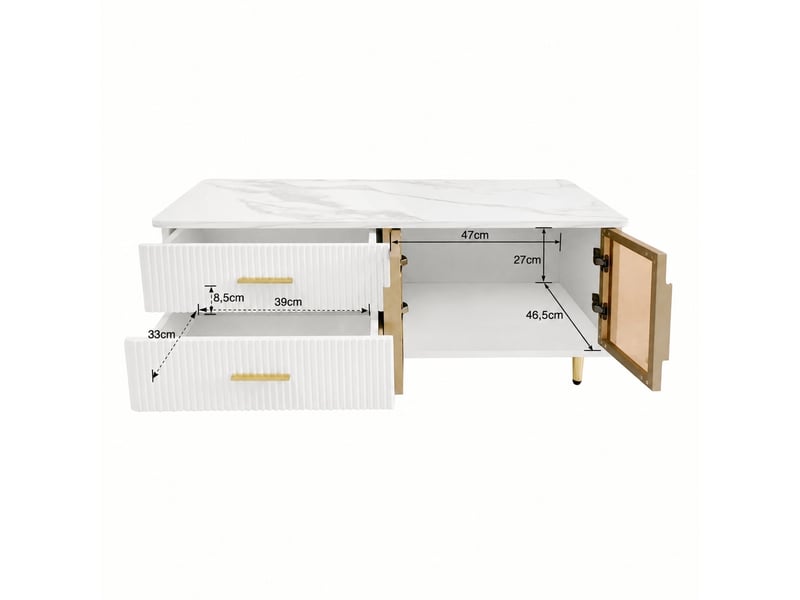  Table basse blanche et dorée effet marbre avec bandeau led multicolore, 100 x 50 x 40 cm  - Conforama A