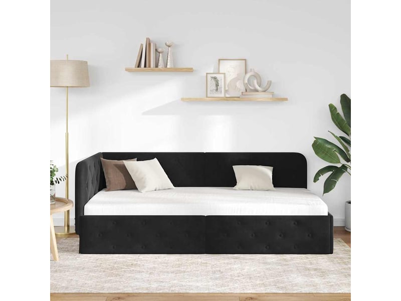 Lit simple- lit adulte - cadre de lit d'angle noir 100 x 200 cm velours - Conforama C