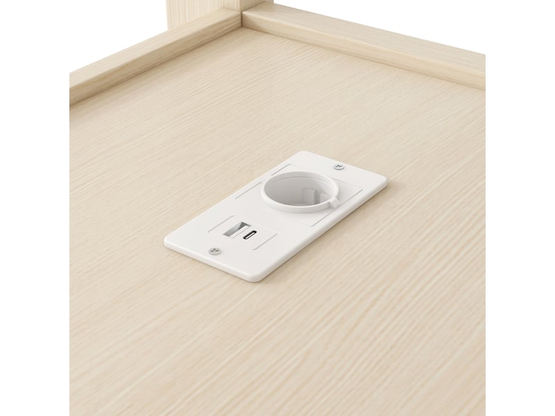  Lit mezzanine naturel 140×200 cm, pin et mdf, bureau sous le couchage, étagères multifonctions, éclairage led et usb  - Conforama E