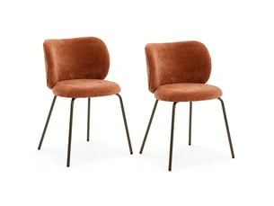 Lot de 2 chaises de salle à manger, chaises salon en chenille, dossier incurvé, pieds métal bronze, orange