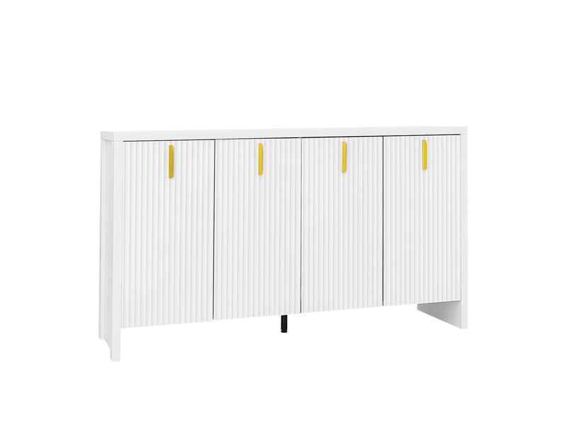 Buffet moderne blanc avec poignées dorées, rangement modulable et étagères réglables, design minimaliste - Conforama D