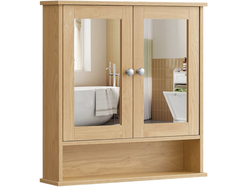 Armoire Murale Salle De Bain Yaheetech – Miroir 2 Portes + Compartiment Ouvert, Étagère Réglable, Blanche – Rangement & Miroir Pratique