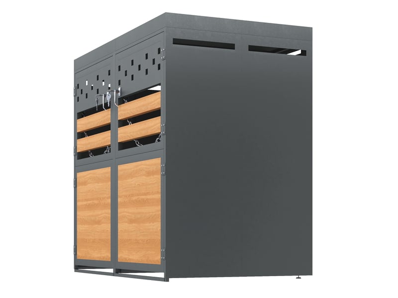  Cache-poubelles 2 bacs 120-240 l anthracite, toit végétalisable, portes effet bois  - Conforama D