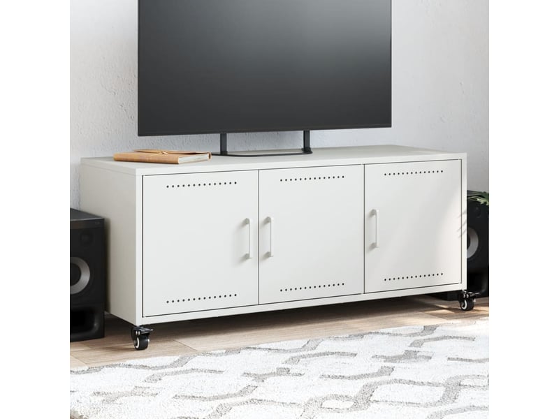  Meuble tv - banc tv - meuble de rangement blanc 100,5x39x43,5 cm acier  - Conforama B