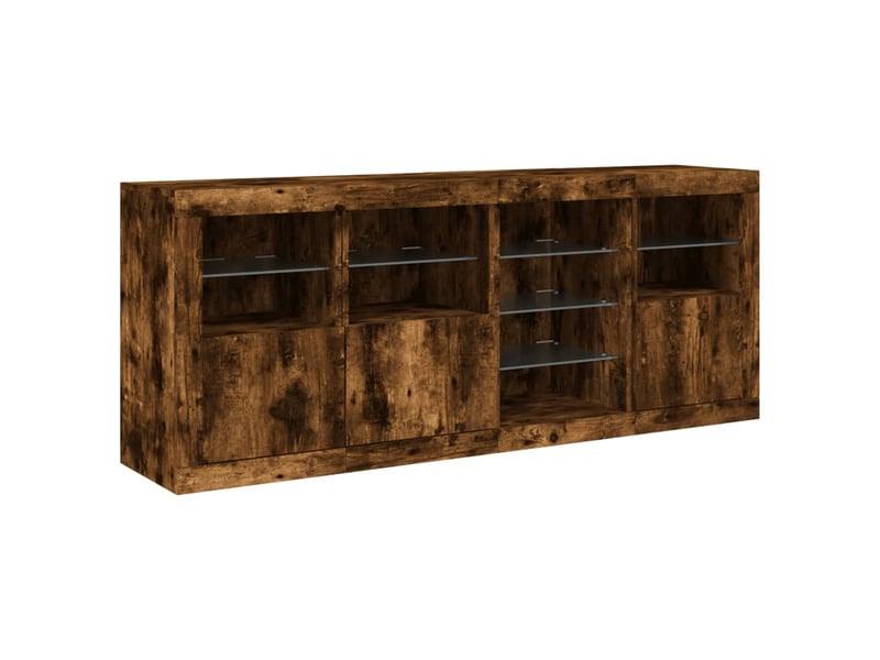  Buffet salon, buffet de rangement avec lumières led chêne fumé 164x37x67 cm  - Conforama E