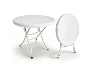 Table pliante ronde en hdpe avec piètement métallique repliable, montage sans outil, 80 cm, capacité 136 kg
