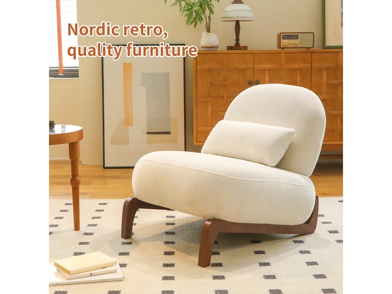  Fauteuil d'accent 72.2x86.9x69.9cm – chaise de salon sans accoudoirs avec coussin moelleux et oreiller lombaire – tissu de chenille - blanc  - Conforama D