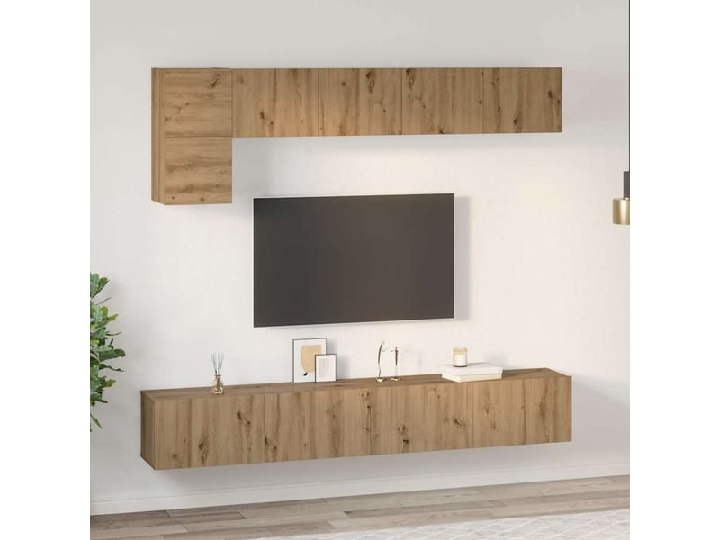  Ensemble meuble tv - banc tv - meuble de rangement 5 pcs chêne artisanal bois d'ingénierie  - Conforama D