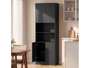 Buffet haut cuisine, armoire de cuisine, 4 portes à fermeture douce, 2 compartiments ouverts et étagères réglables, noir