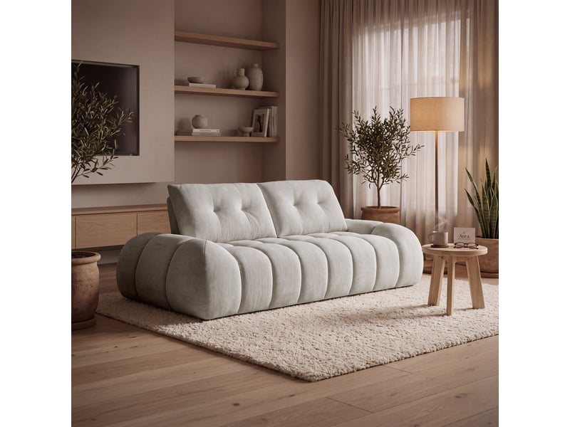  Canapé 3 places en tissu capitonné beige  - Conforama C