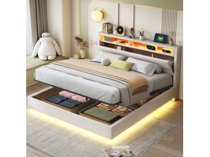 Lit coffre 160x200 cm <strong>COVREO </strong>  <strong></strong> coloris beige