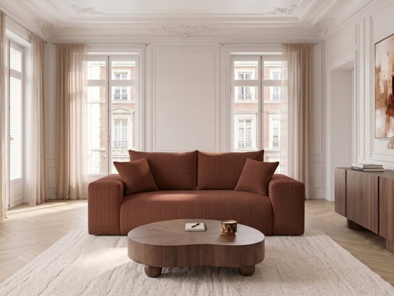  Bobochic canapé droit convertible ouverture express voltaire tissu velours côtelé orange 140x200 VOLTAIRE - Conforama B
